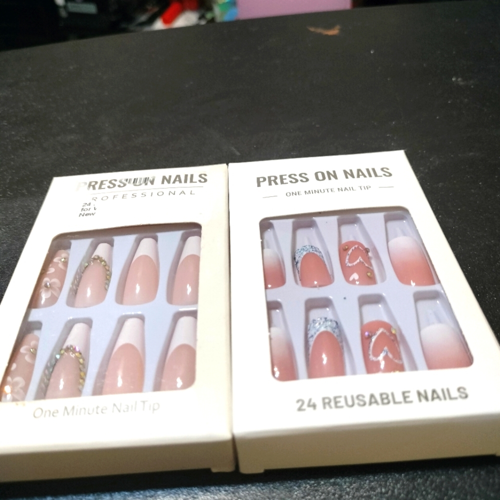 Pink Press On Nails with Gold and Silver Accents